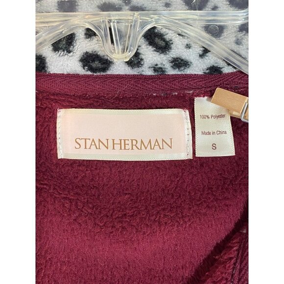 Stan Herman Fleece Zip Up Jacket Burgundy with Animal Print Collar Women's Small - Picture 4 of 8
